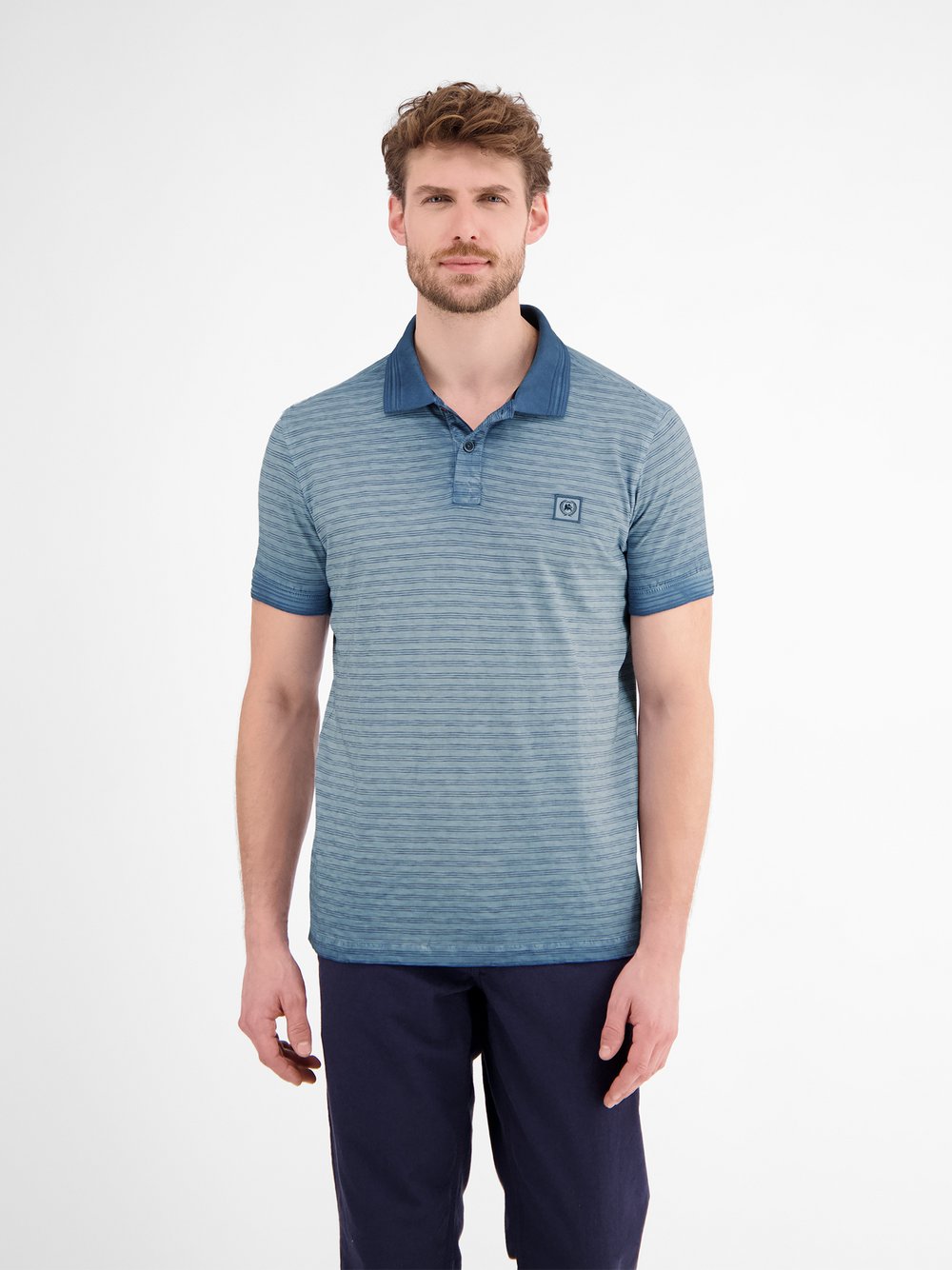 LERROS Poloshirt Herren Baumwolle blau gestreift, L