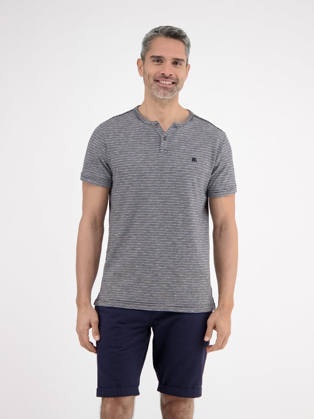 LERROS Henleyshirt Herren Baumwolle blau gestreift, S