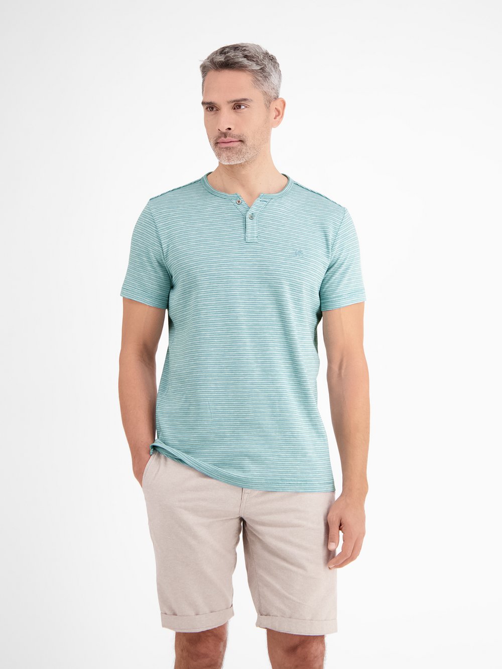 LERROS Henleyshirt Herren Baumwolle blau gestreift, M