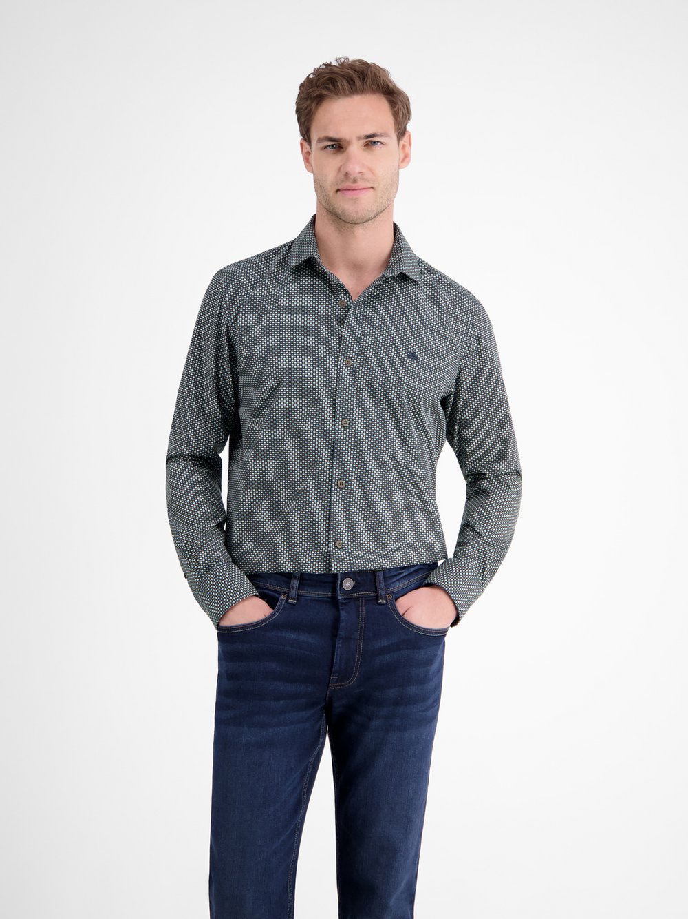 LERROS Langarmhemd Herren Regular Fit Baumwolle braun gemustert, XXXL