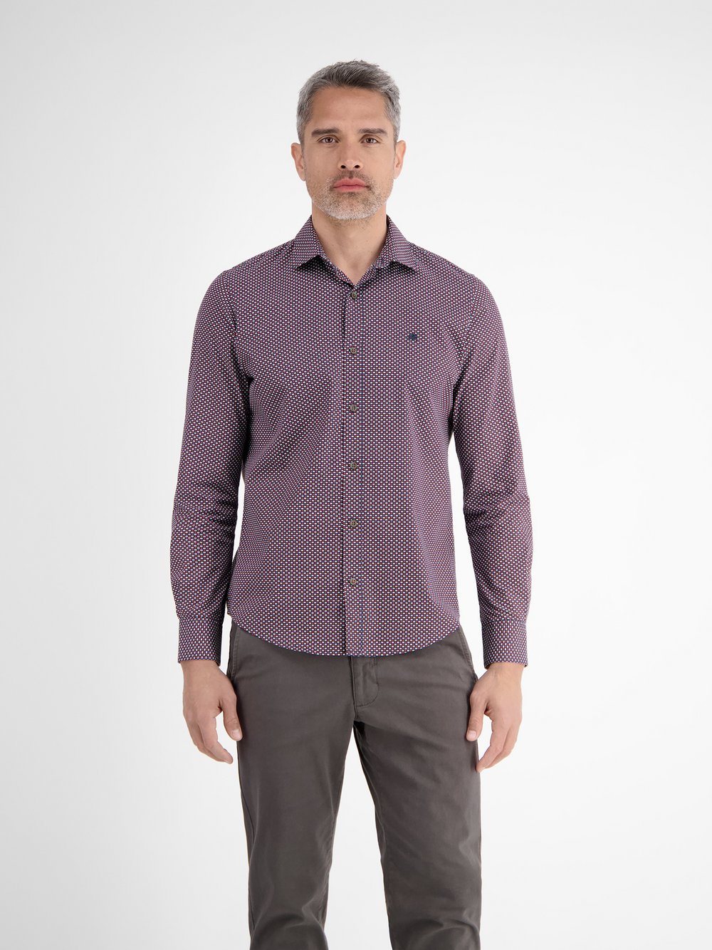 LERROS Langarmhemd Herren Regular Fit Baumwolle rot gemustert, L
