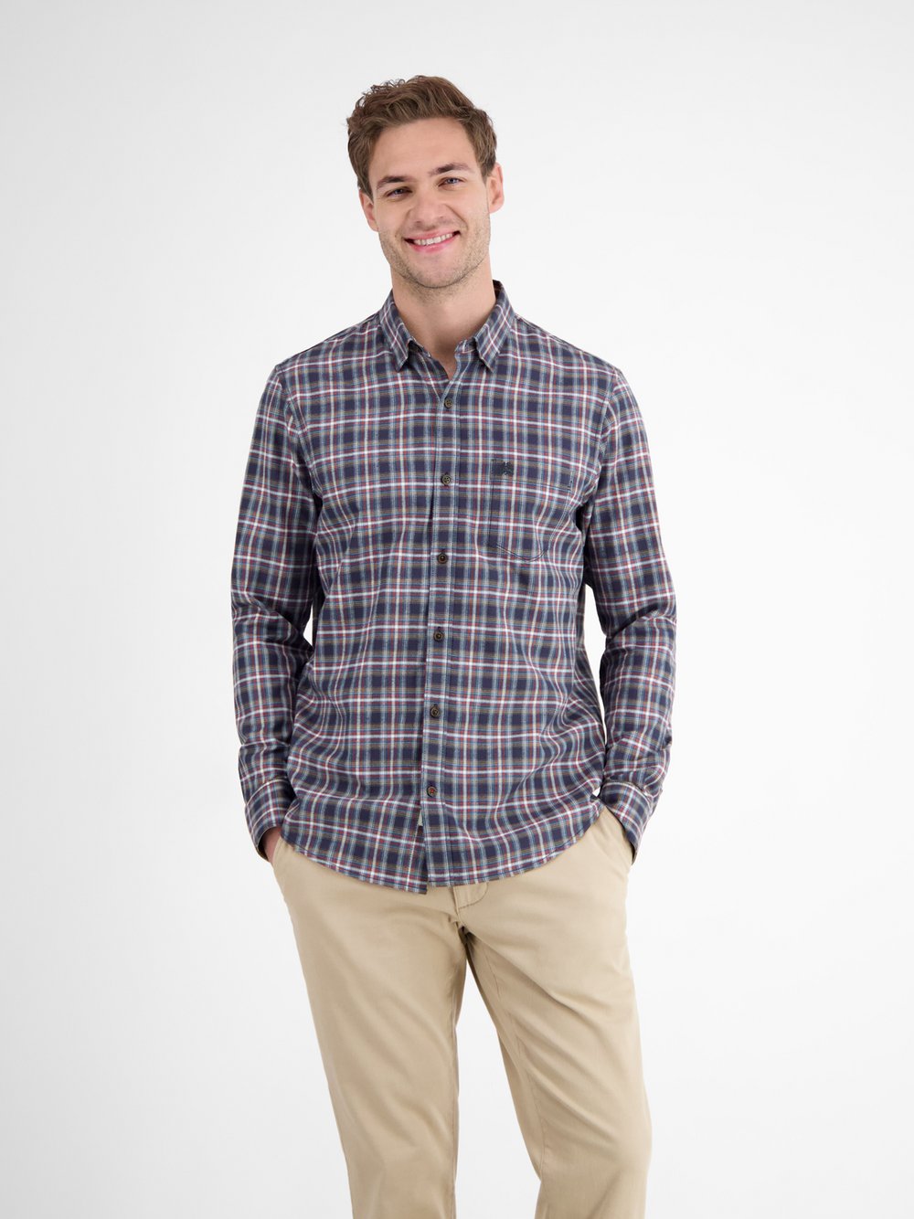 LERROS Karohemd Herren Regular Fit Baumwolle blau kariert, L