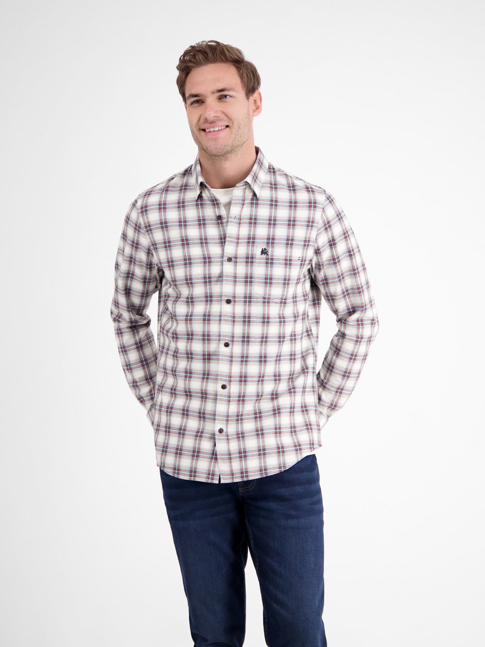 Thumbnail - LERROS Karohemd Herren Regular Fit Baumwolle weiß kariert, L