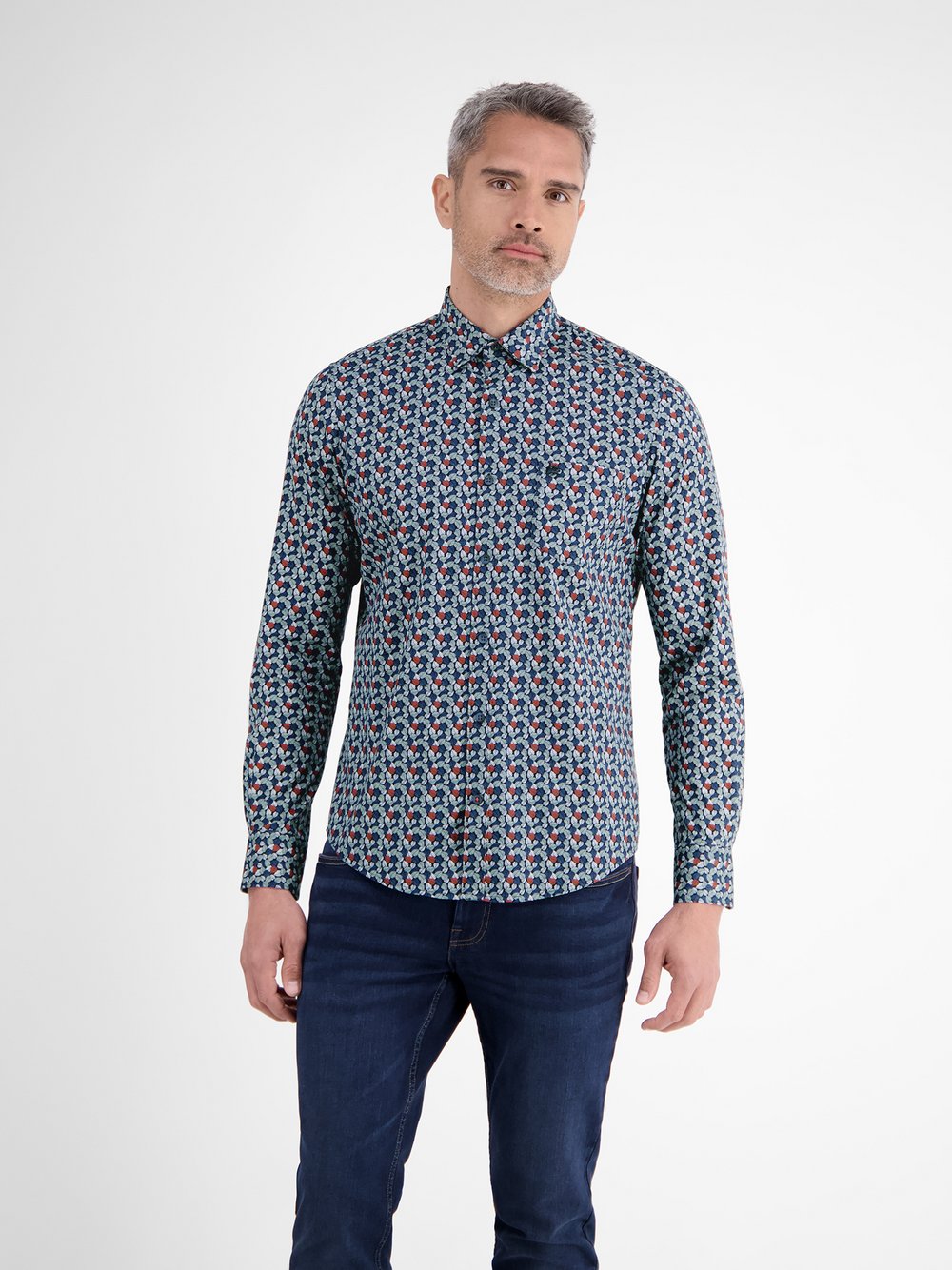 LERROS Langarmhemd Herren Regular Fit Baumwolle rot gemustert, XL