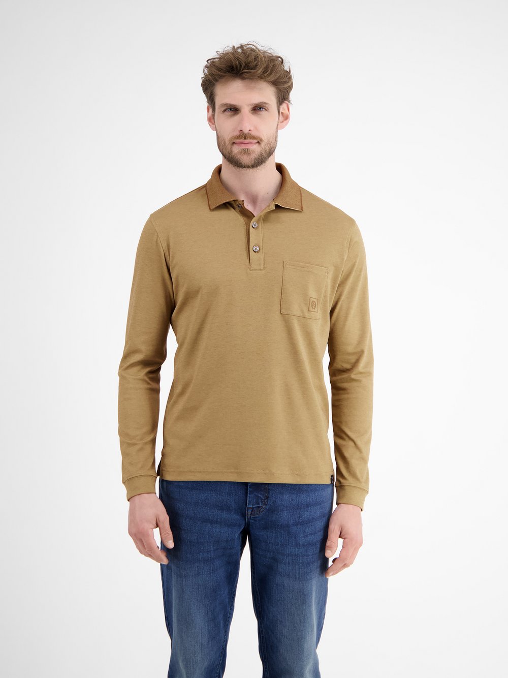 LERROS Langarm-Poloshirt Herren Baumwolle braun, XXL