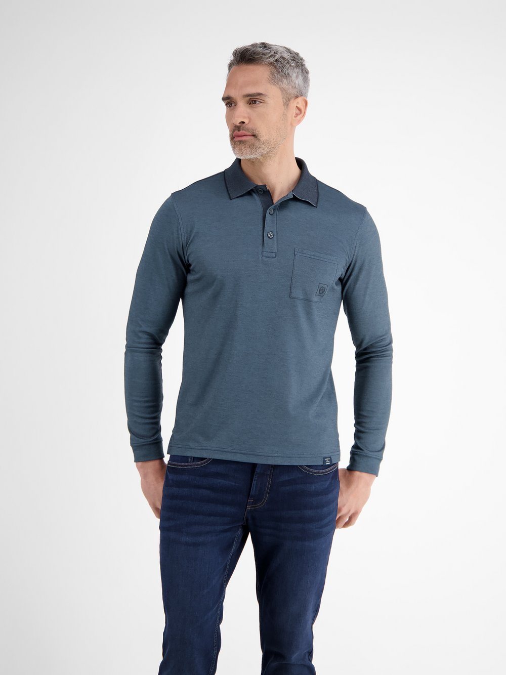 Thumbnail - LERROS Langarm-Poloshirt Herren Baumwolle blau, L