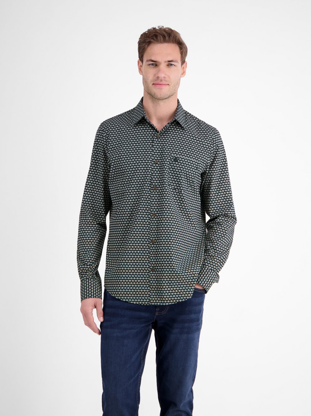 Thumbnail - LERROS Langarmhemd Herren Regular Fit Baumwolle blau gemustert, XXXL