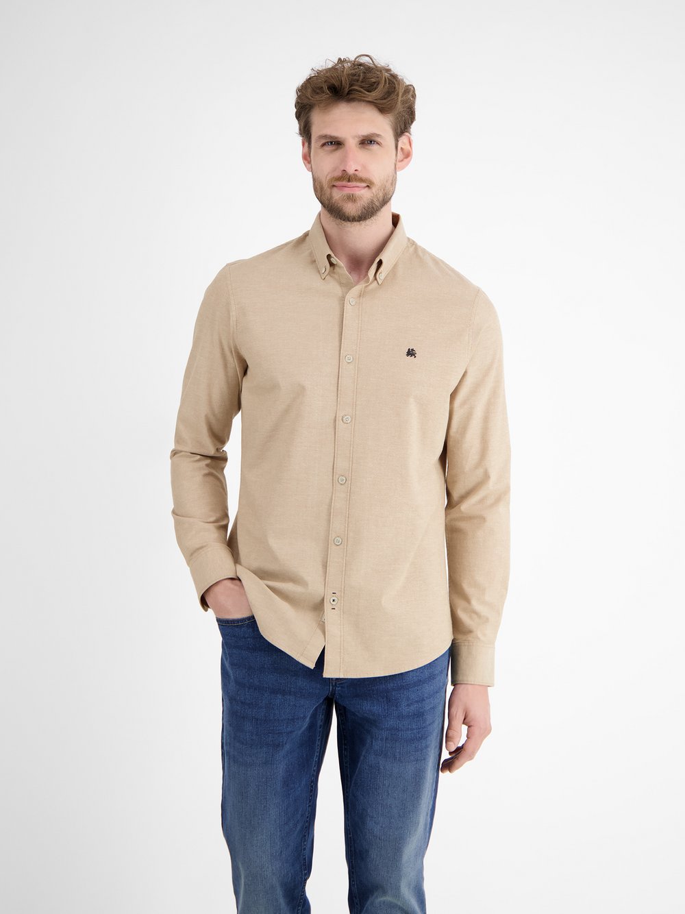 LERROS Langarmhemd Herren Regular Fit Baumwolle braun, L
