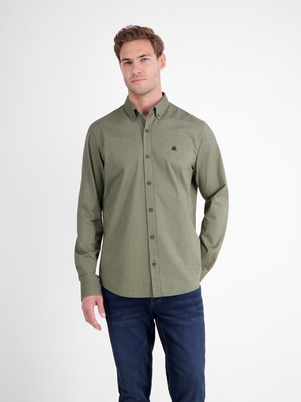 LERROS Langarmhemd Herren Regular Fit Baumwolle grün, L