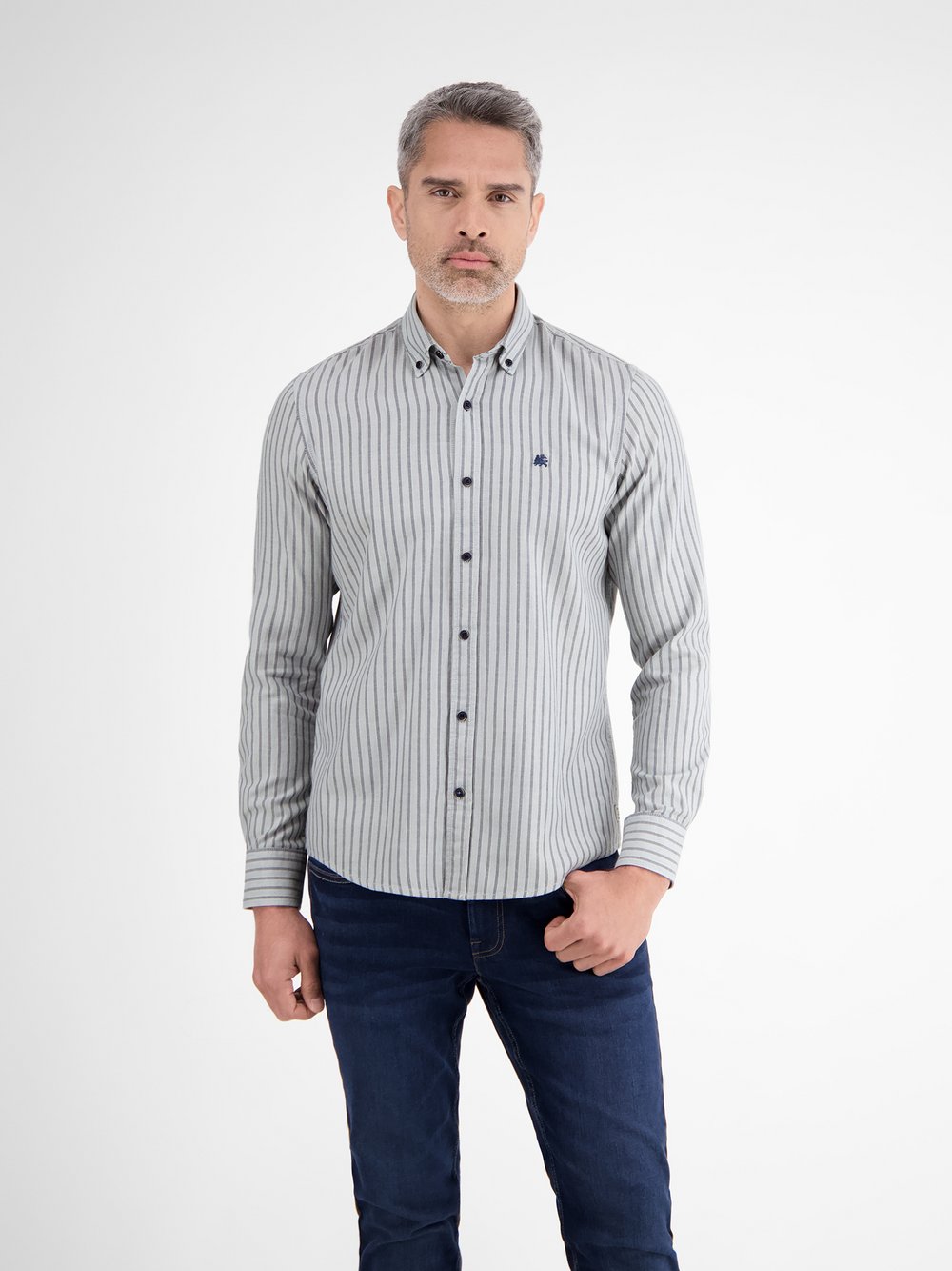 LERROS Langarmhemd Herren Regular Fit Baumwolle blau gestreift, XXL