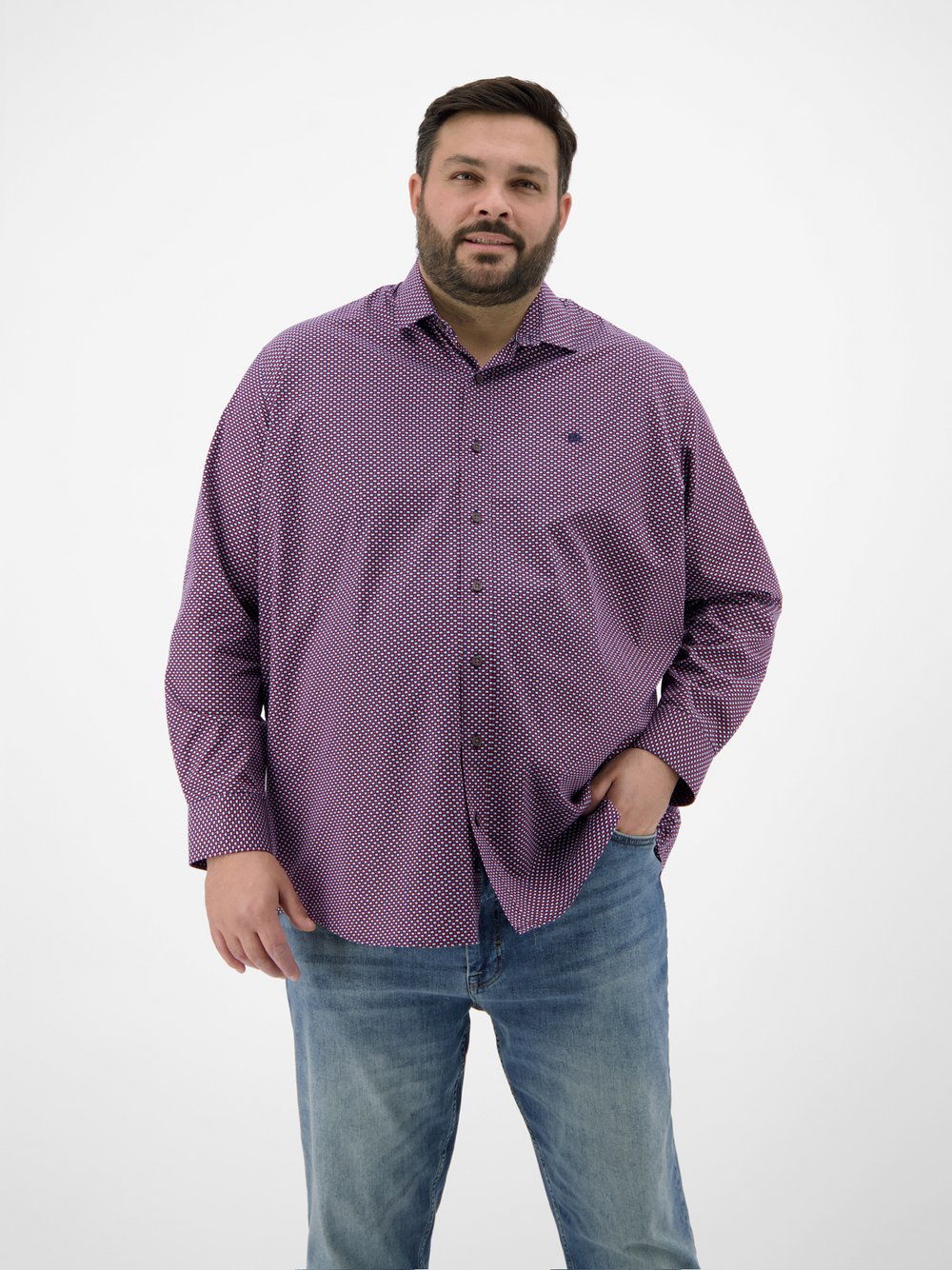 LERROS Langarmhemd Herren Regular Fit Baumwolle rot gemustert, 5XL