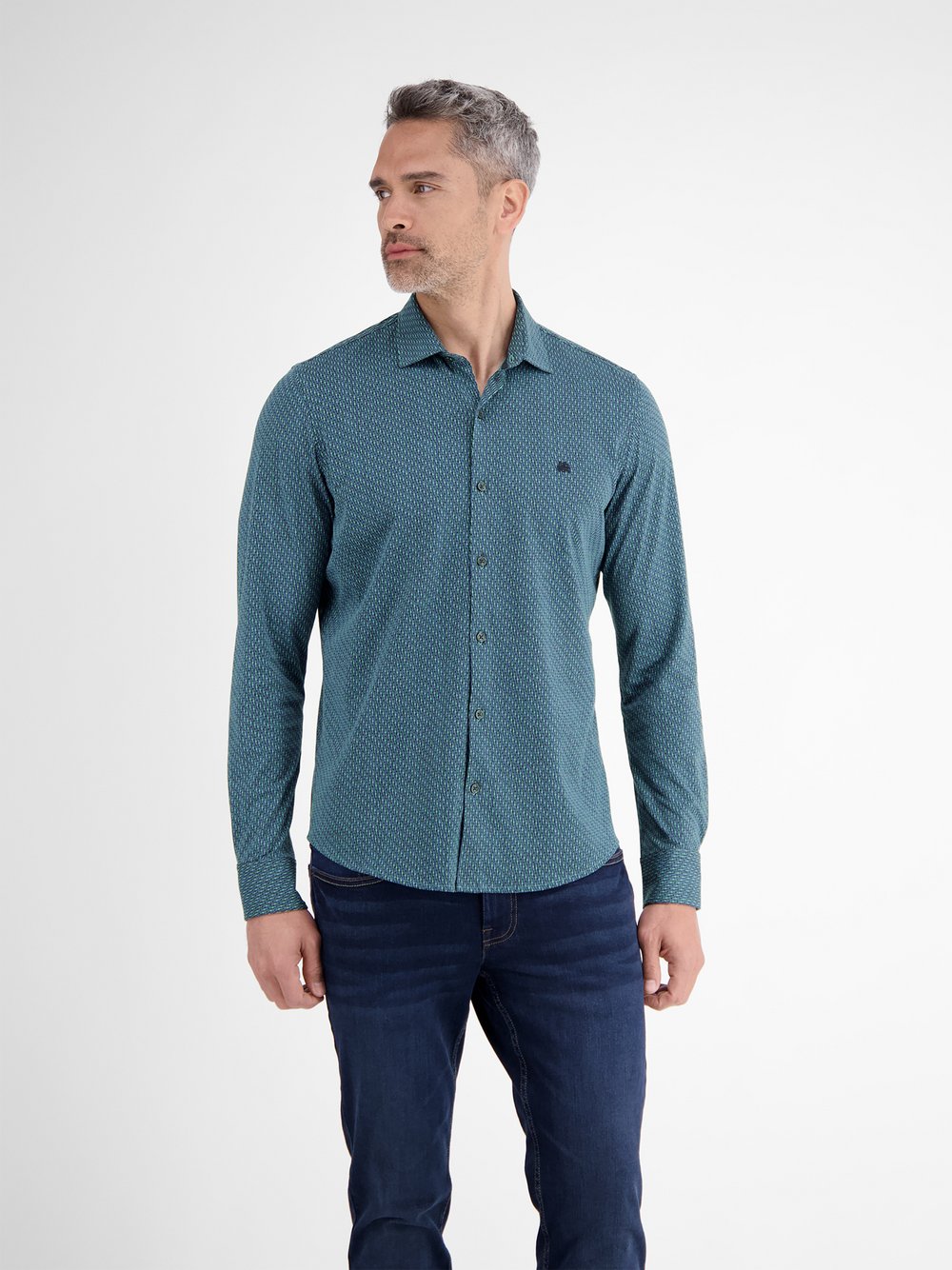 Thumbnail - LERROS Langarmhemd Herren Regular Fit Baumwolle blau gemustert, XXL