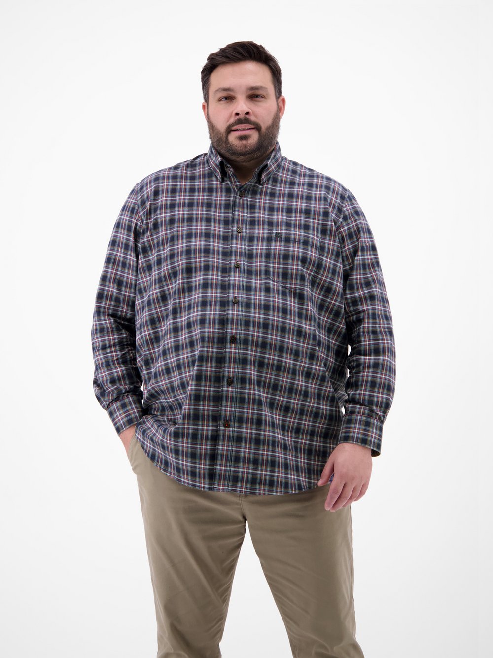 LERROS Langarmhemd Herren Regular Fit Baumwolle blau kariert, 4XL