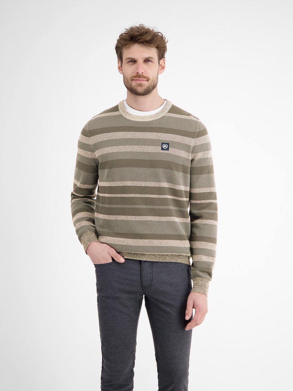 LERROS Strickpullover Herren Baumwolle beige gestreift, L