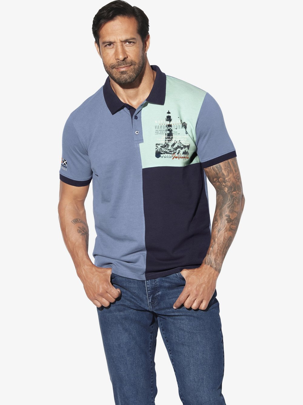 Thumbnail - Jan Vanderstorm Poloshirt Herren Baumwolle blau gemustert, XL