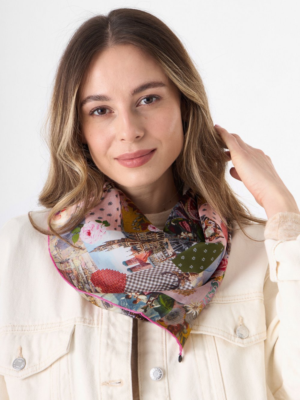 Thumbnail - Codello Tuch Damen Seide pink bedruckt, ONE SIZE