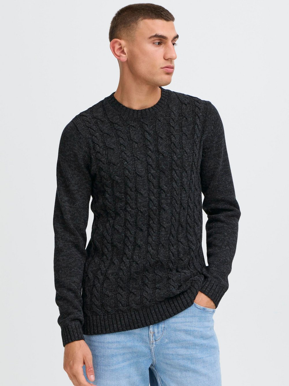 Thumbnail - Solid Strickpullover Herren Baumwolle grau meliert, XXL