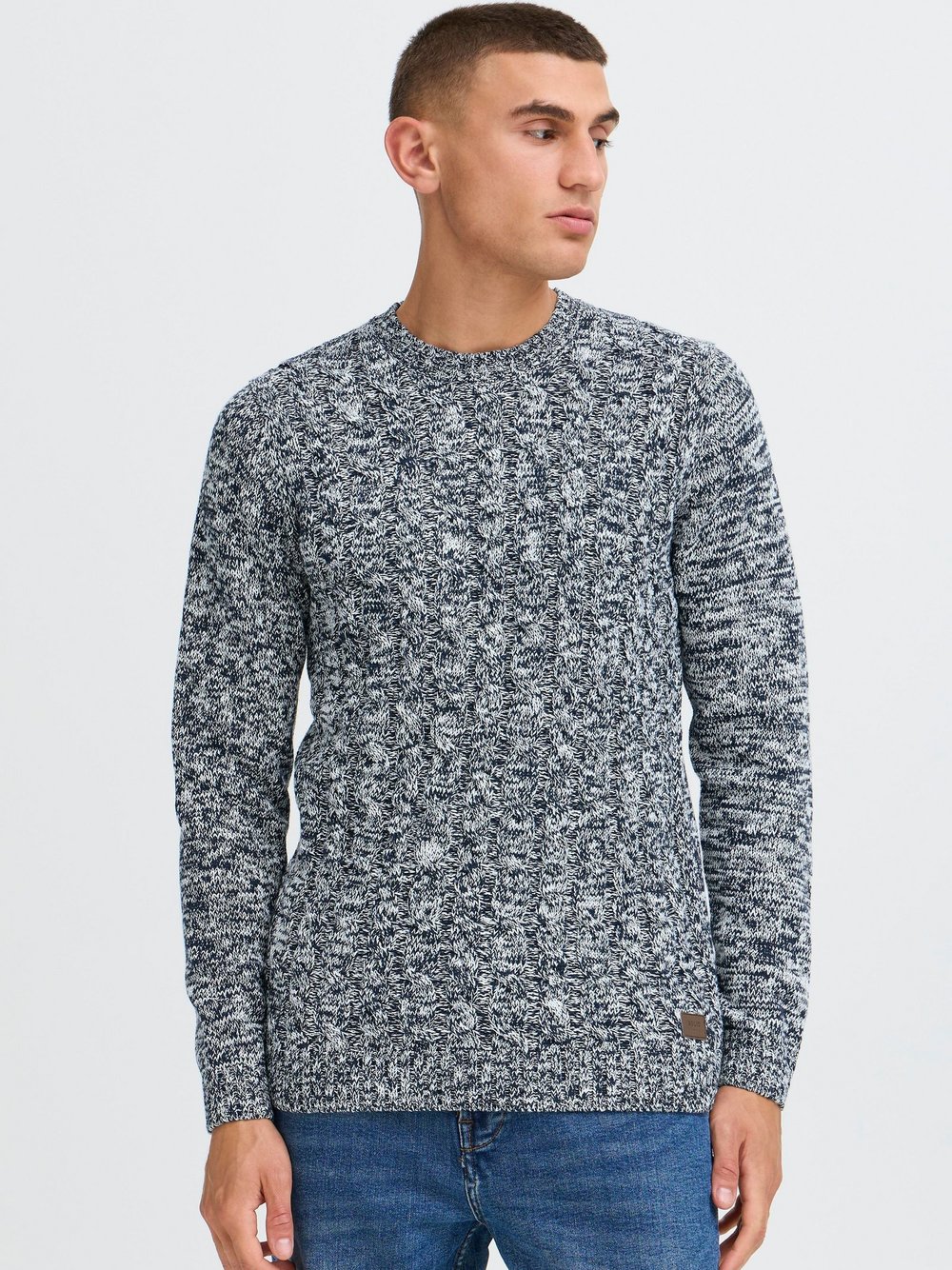 Solid Strickpullover Herren Baumwolle blau meliert, XXL