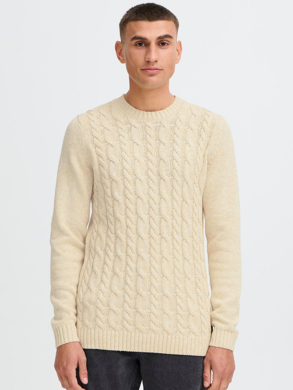 Solid Strickpullover Herren Baumwolle beige meliert, XXXL