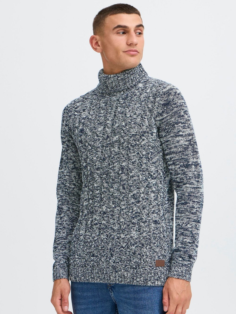 Thumbnail - Solid Rollkragenpullover Herren Baumwolle blau meliert, XL