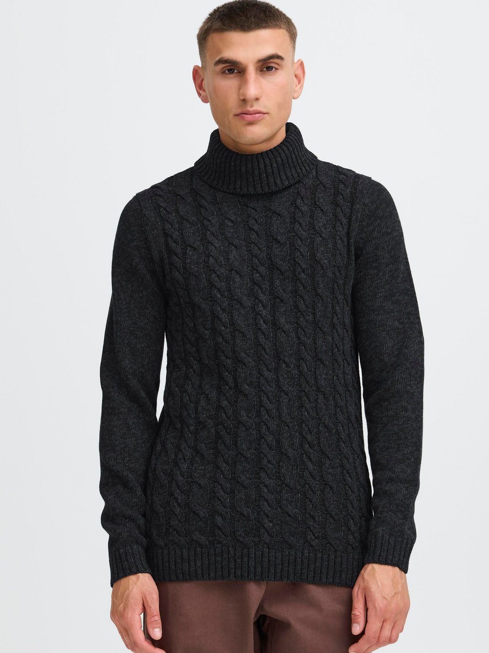 Solid Rollkragenpullover Herren Baumwolle grau meliert, XXL