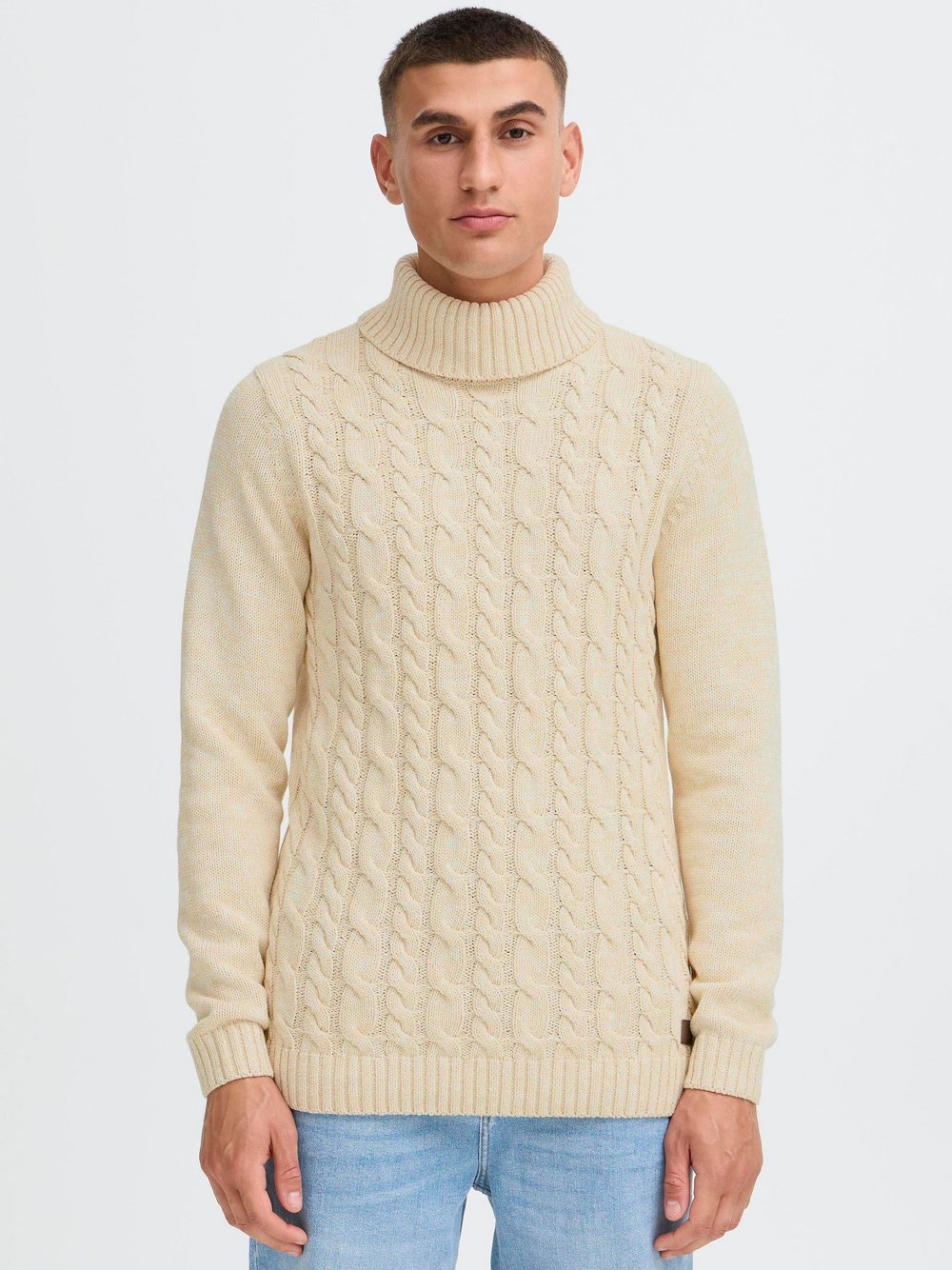 Solid Rollkragenpullover Herren Baumwolle beige meliert, XXL