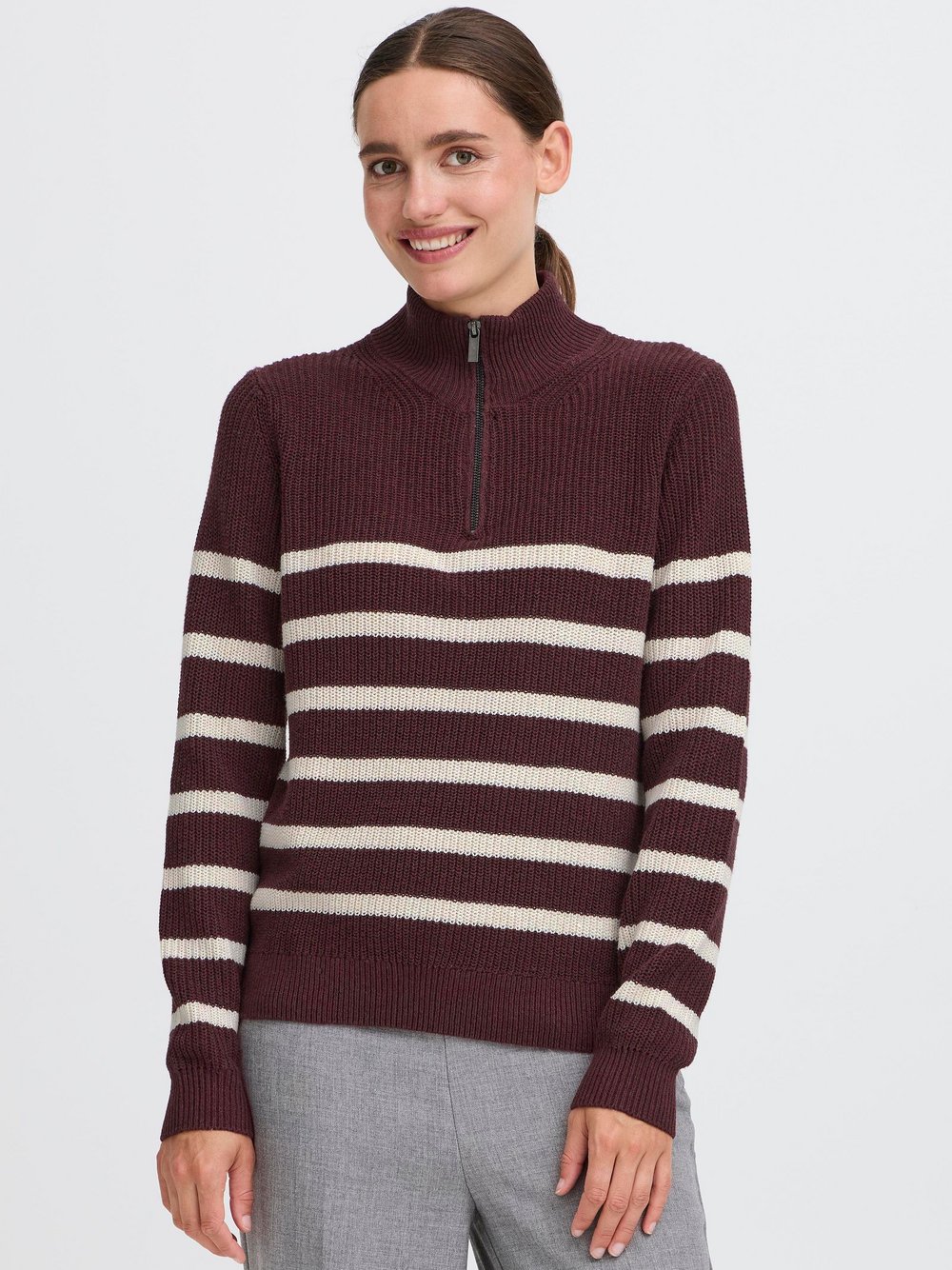 OXMO Troyer Damen Baumwolle braun gestreift, L
