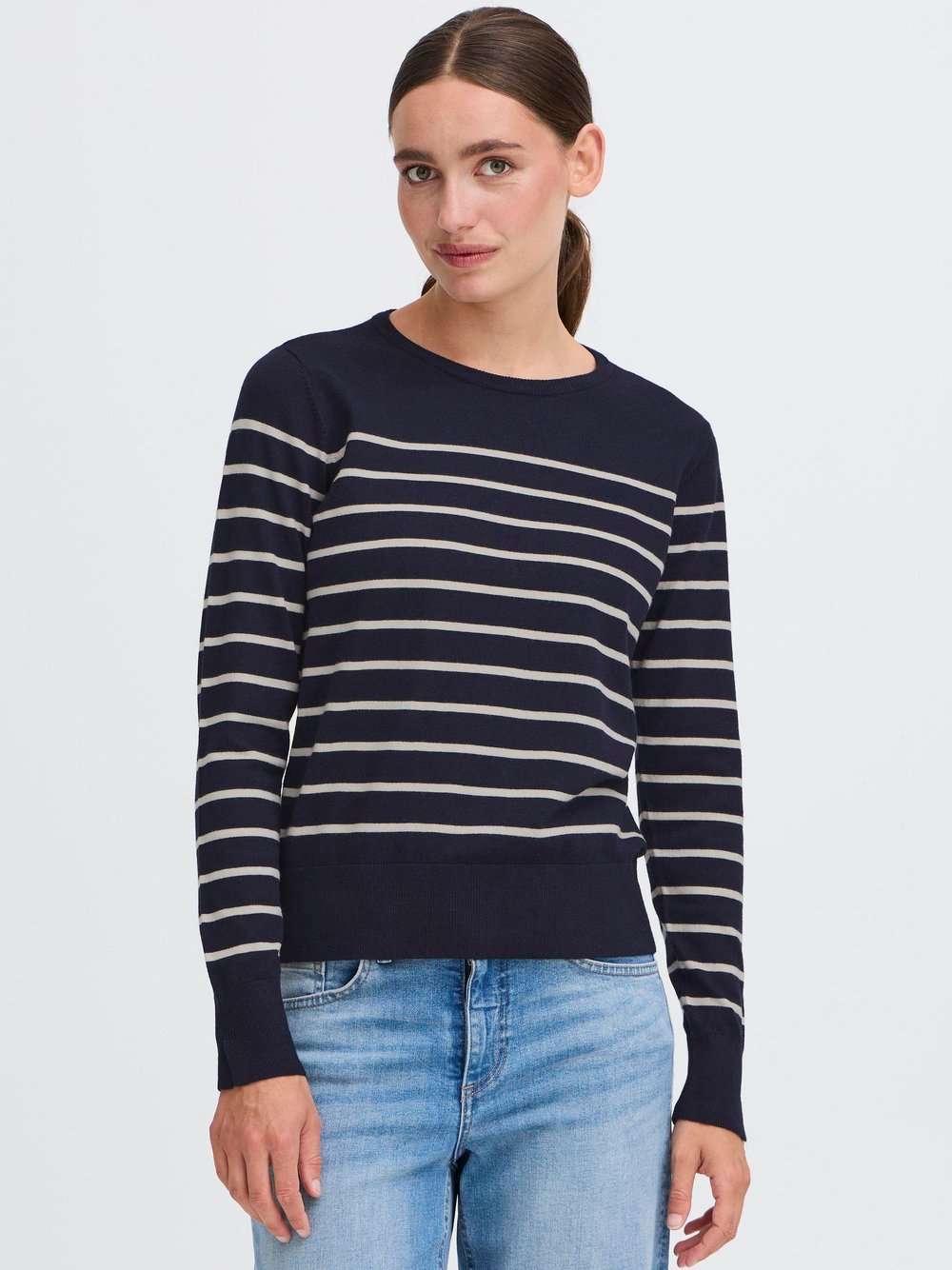 Thumbnail - OXMO Strickpullover Damen Viskose blau gestreift, XL