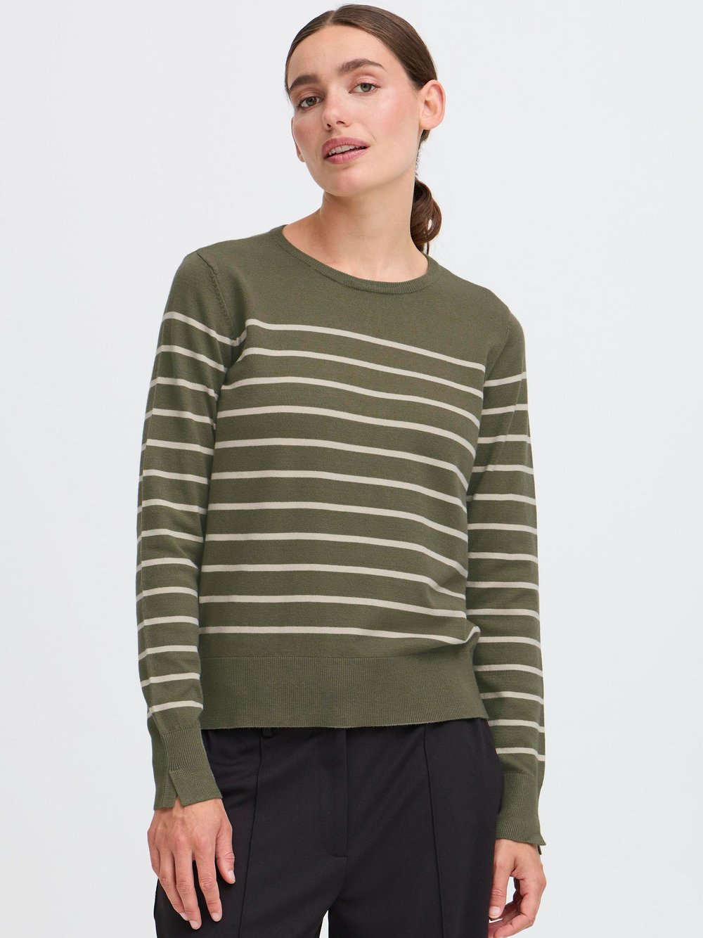 OXMO Strickpullover Damen Viskose grün gestreift, M