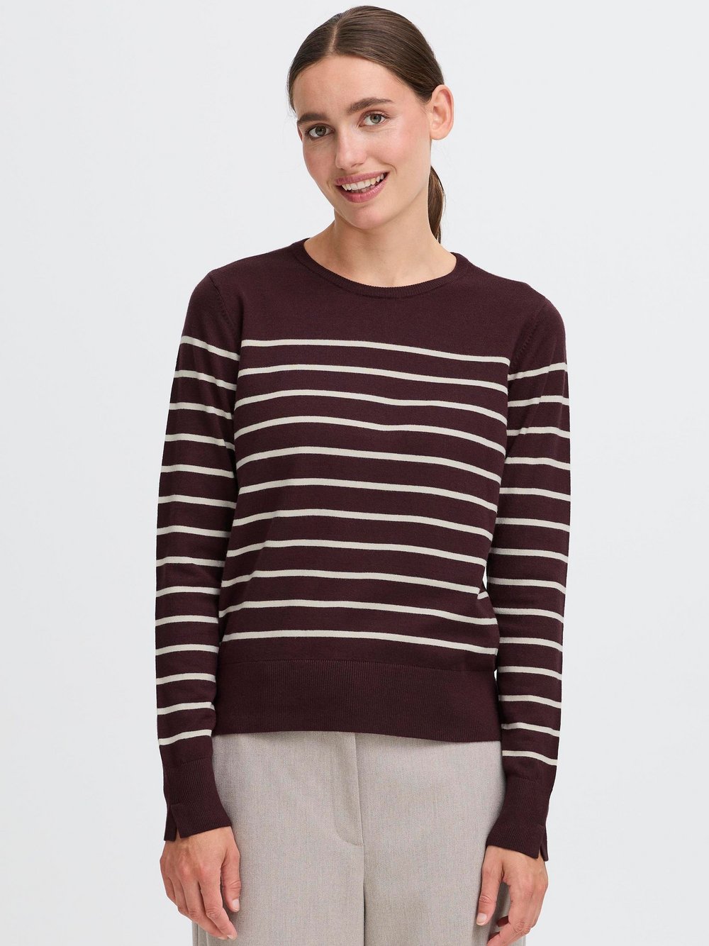 OXMO Strickpullover Damen Viskose braun gestreift, M