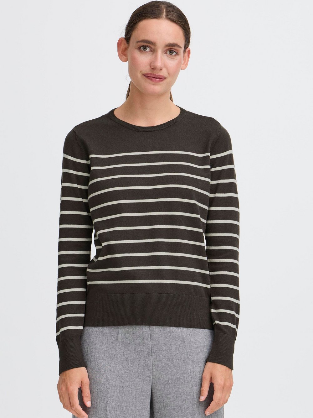 OXMO Strickpullover Damen Viskose braun gestreift, S