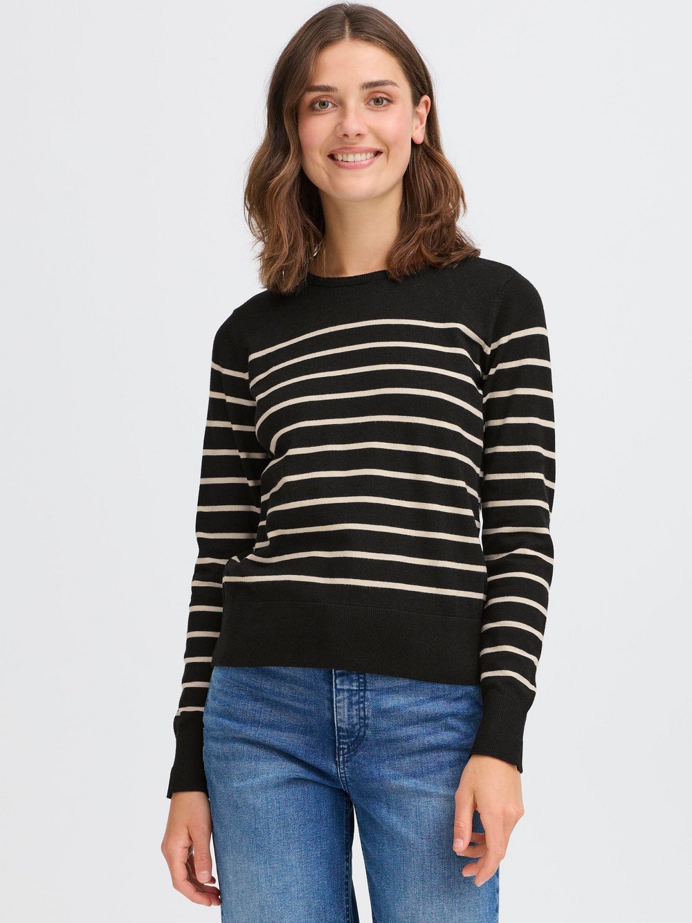 OXMO Strickpullover Damen Viskose schwarz gestreift, XXL