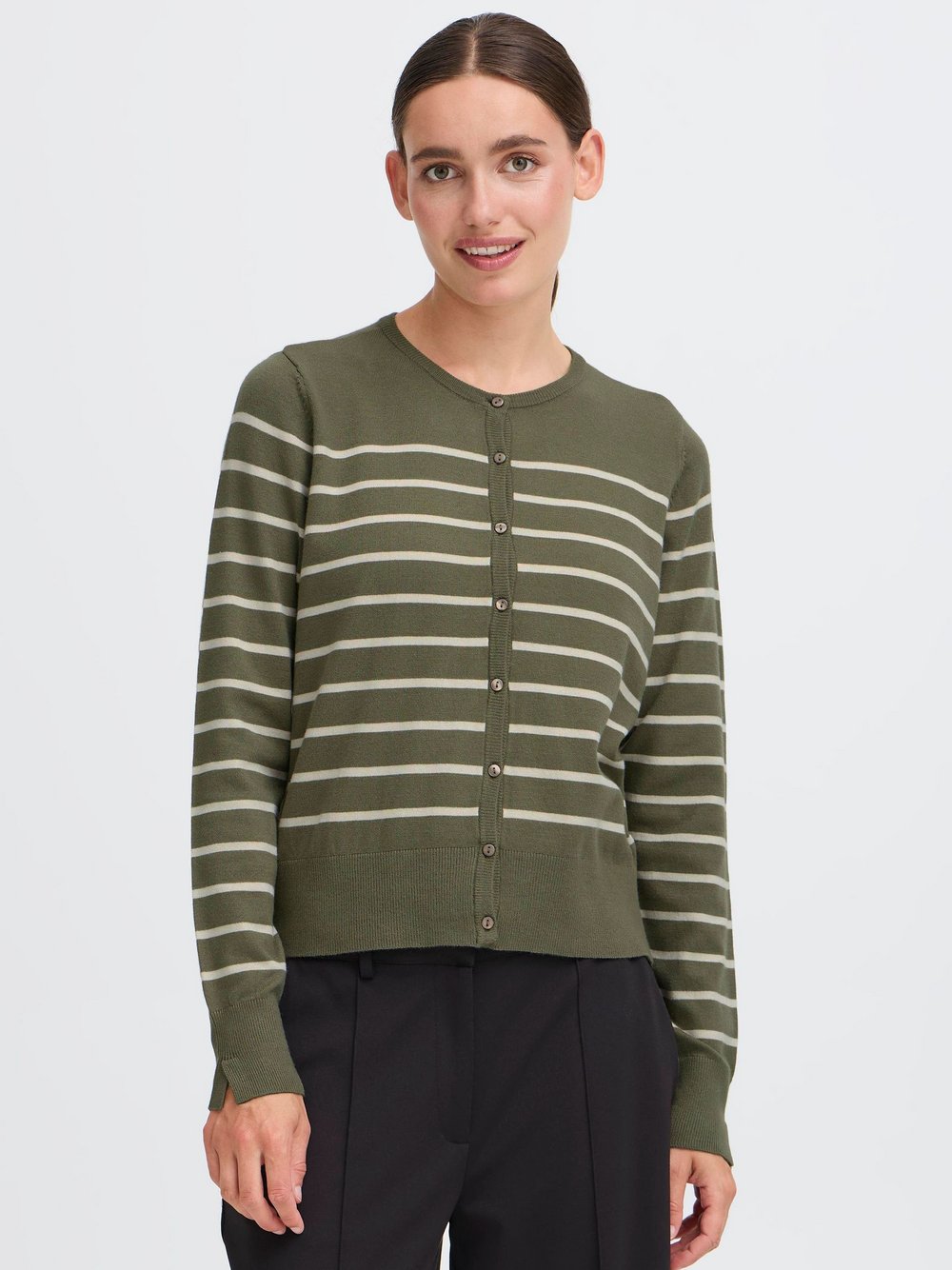 OXMO Strickjacke Damen Viskose grün gestreift, L