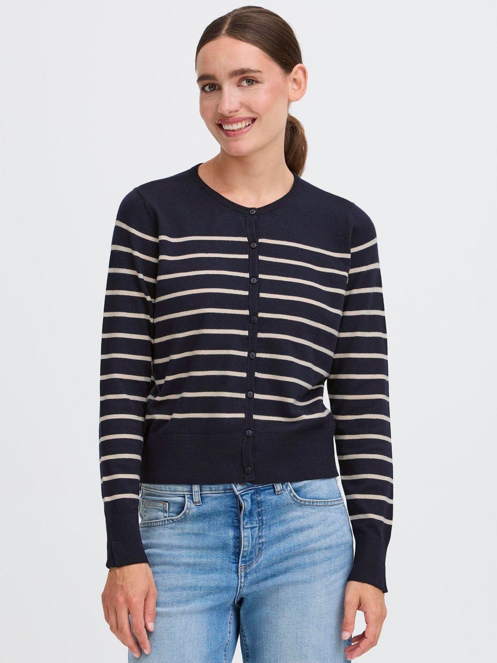 OXMO Strickjacke Damen Viskose blau gestreift, S