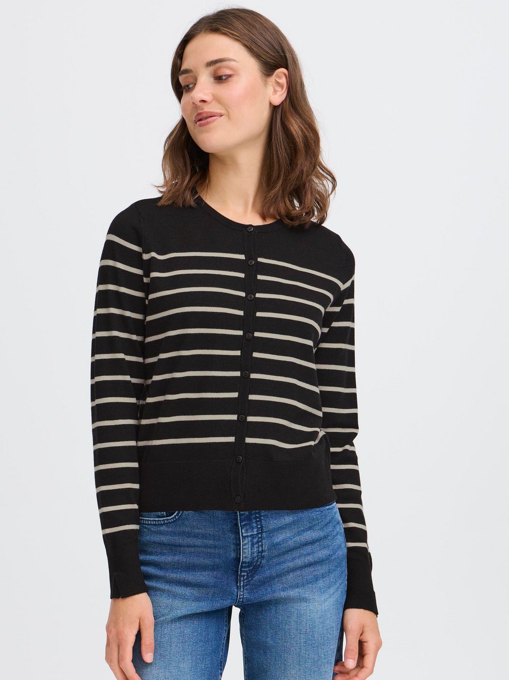 OXMO Strickjacke Damen Viskose schwarz gestreift, XS