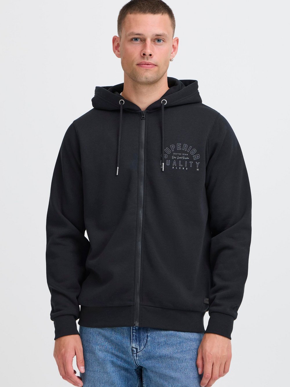 BLEND Kapuzenfleecejacke Herren schwarz bedruckt, S