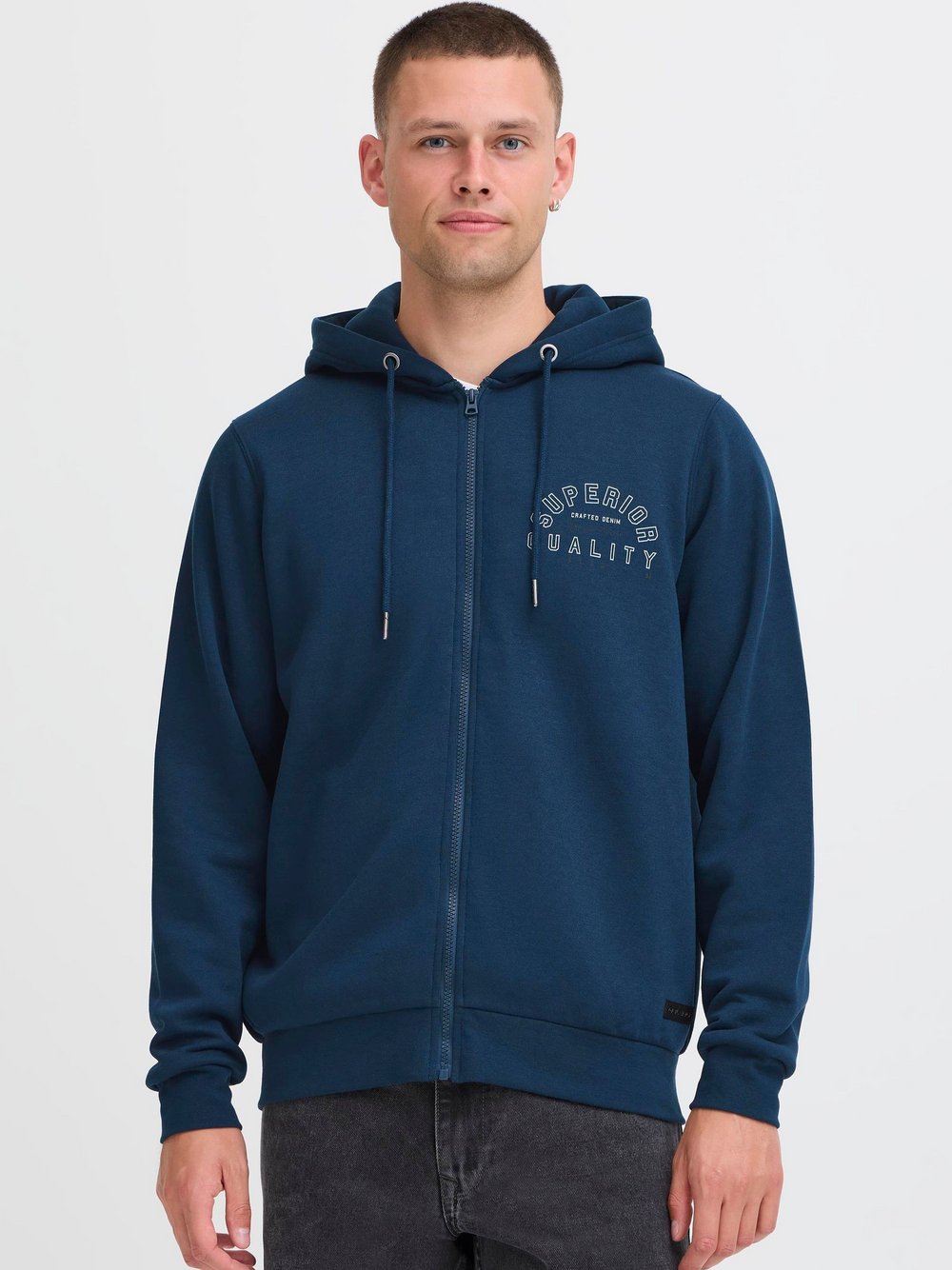 BLEND Kapuzenfleecejacke Herren blau bedruckt, M