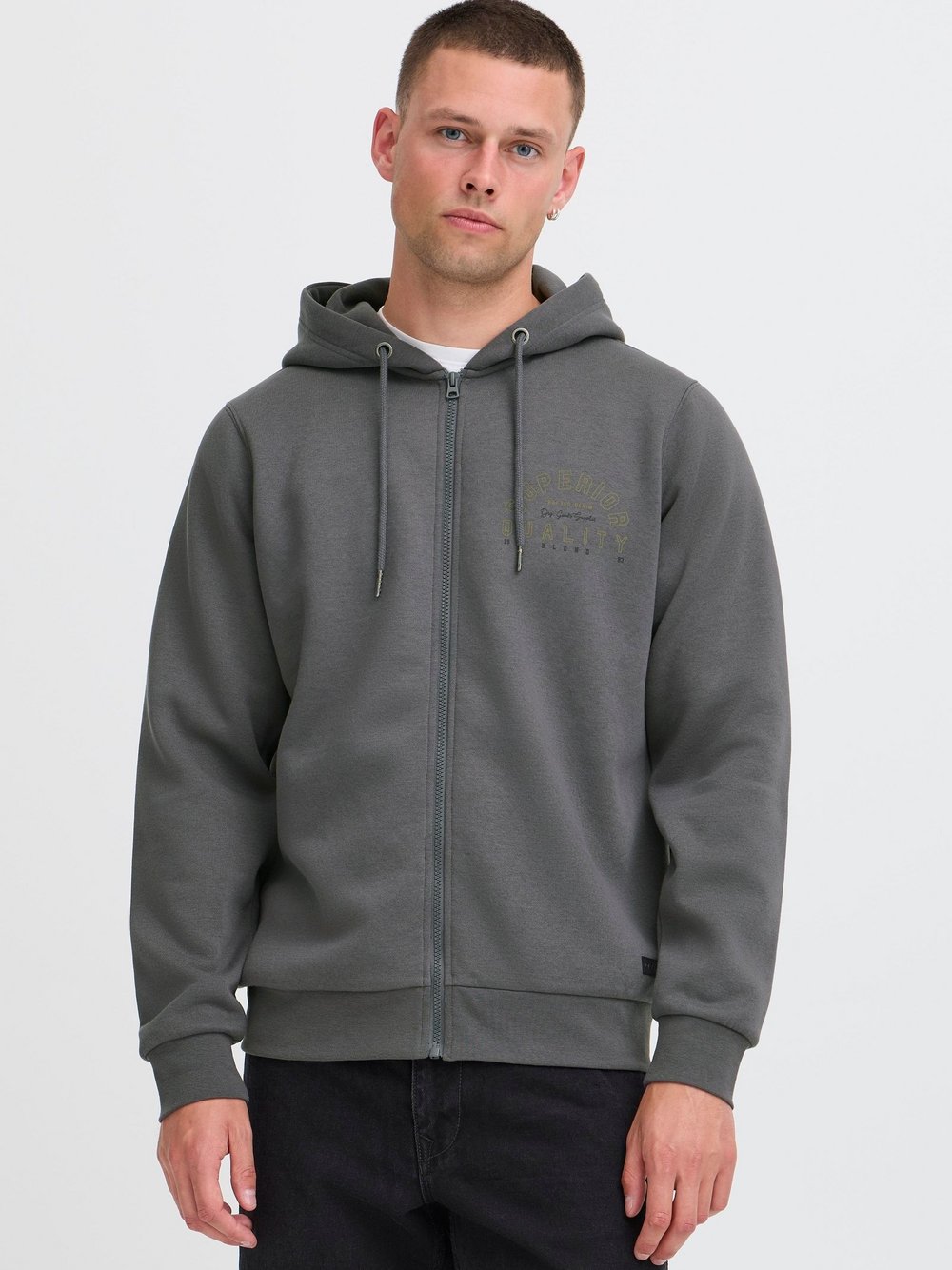 BLEND Kapuzenfleecejacke Herren grau bedruckt, M