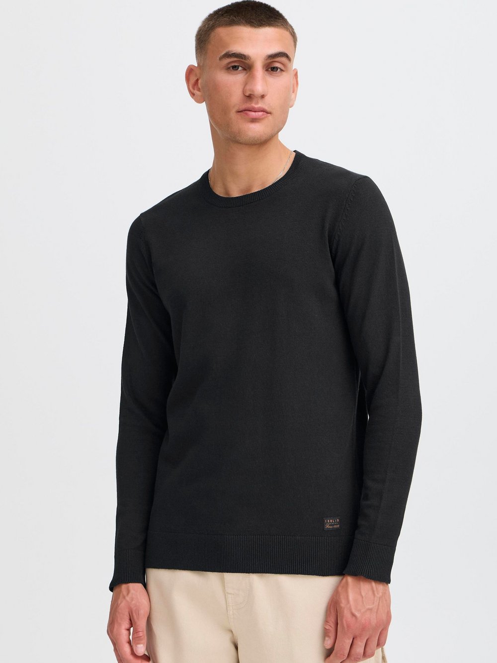 Thumbnail - Solid Strickpullover Herren Baumwolle schwarz, L