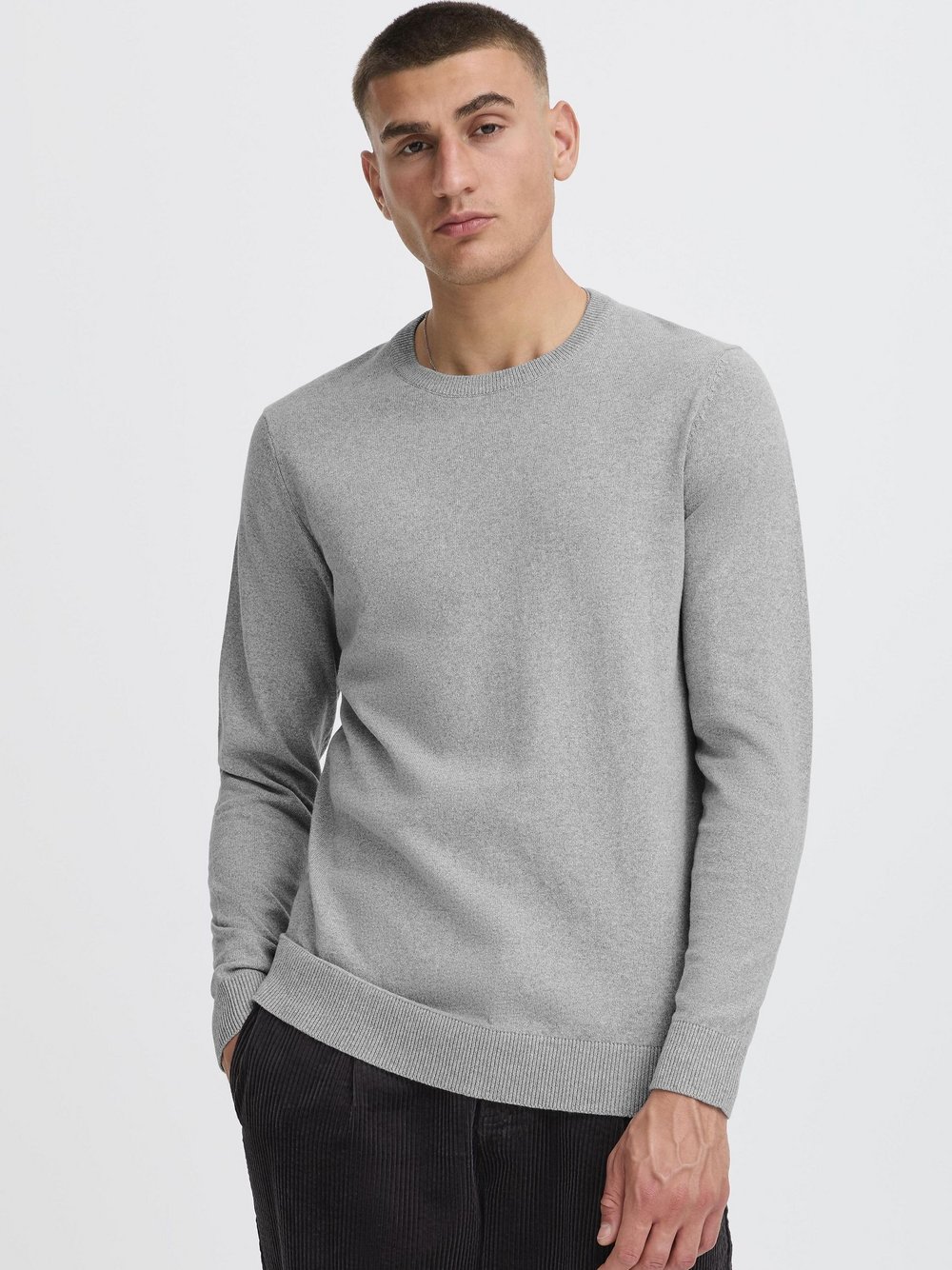 Solid Strickpullover Herren Baumwolle grau, S
