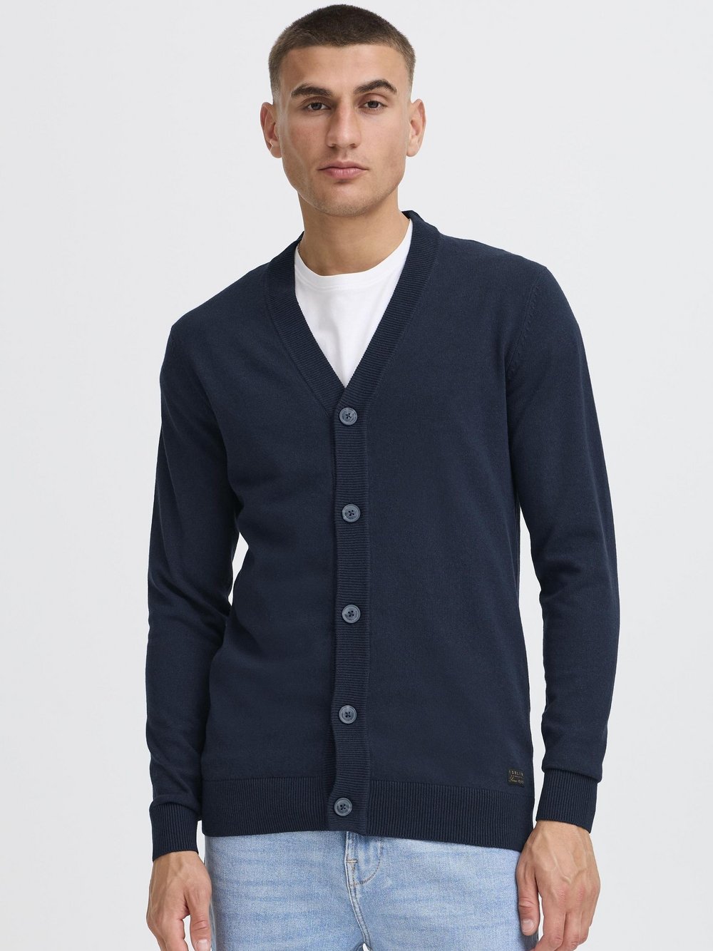 Thumbnail - Solid Strickjacke Herren Baumwolle blau, XL