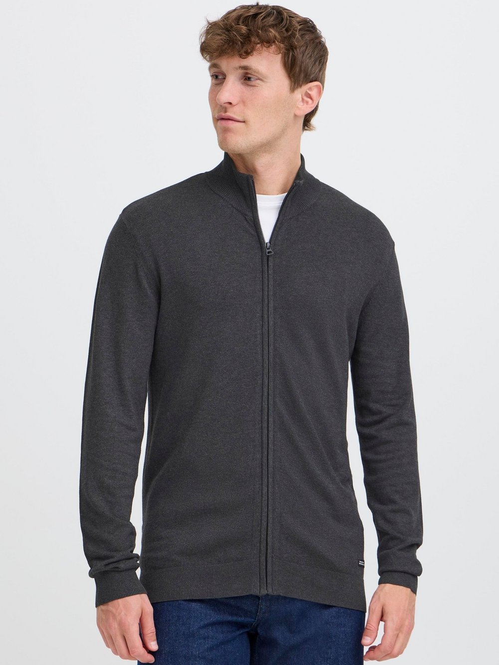 BLEND Strickjacke Herren Viskose grau meliert, XXXL