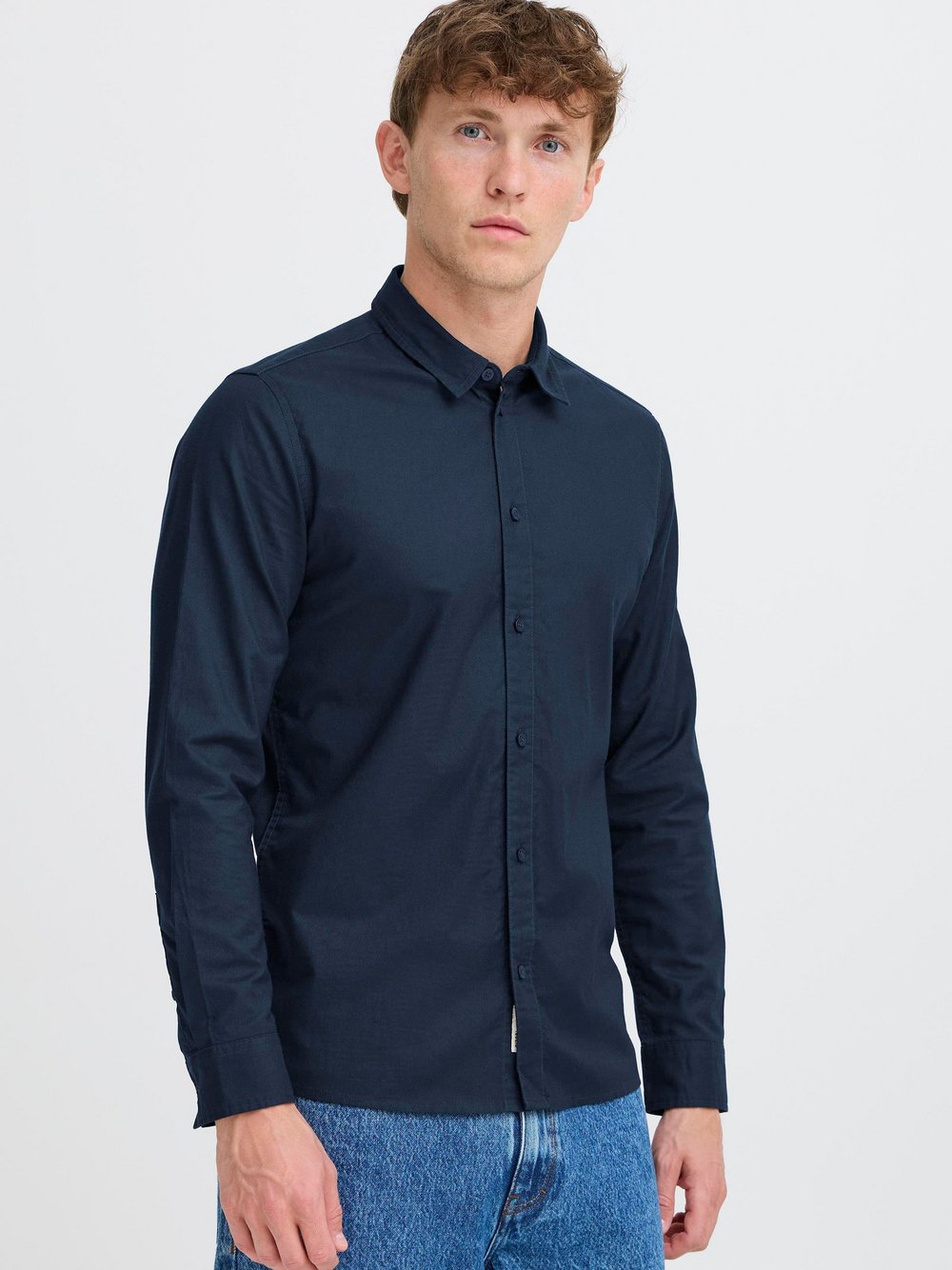Thumbnail - Solid Langarmhemd Herren Regular Fit Baumwolle blau, M
