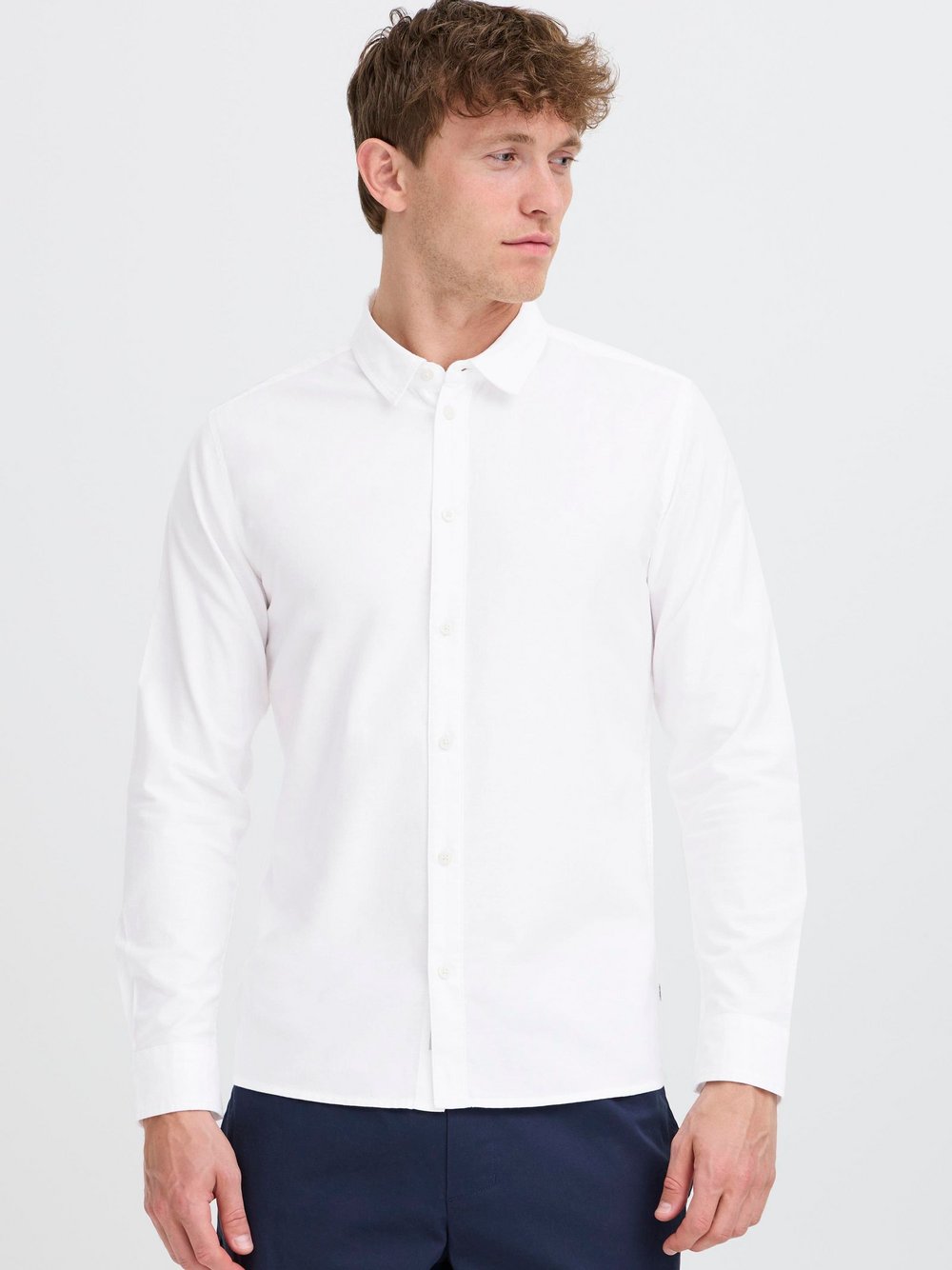 Solid Langarmhemd Herren Regular Fit Baumwolle weiß, XXXL