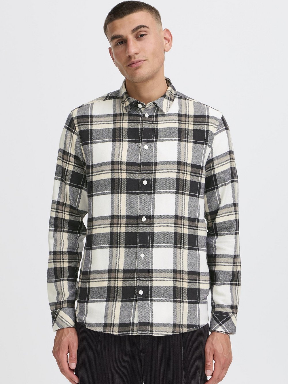 Thumbnail - Solid Flanellhemd Herren Regular Fit Baumwolle schwarz kariert, XXXL