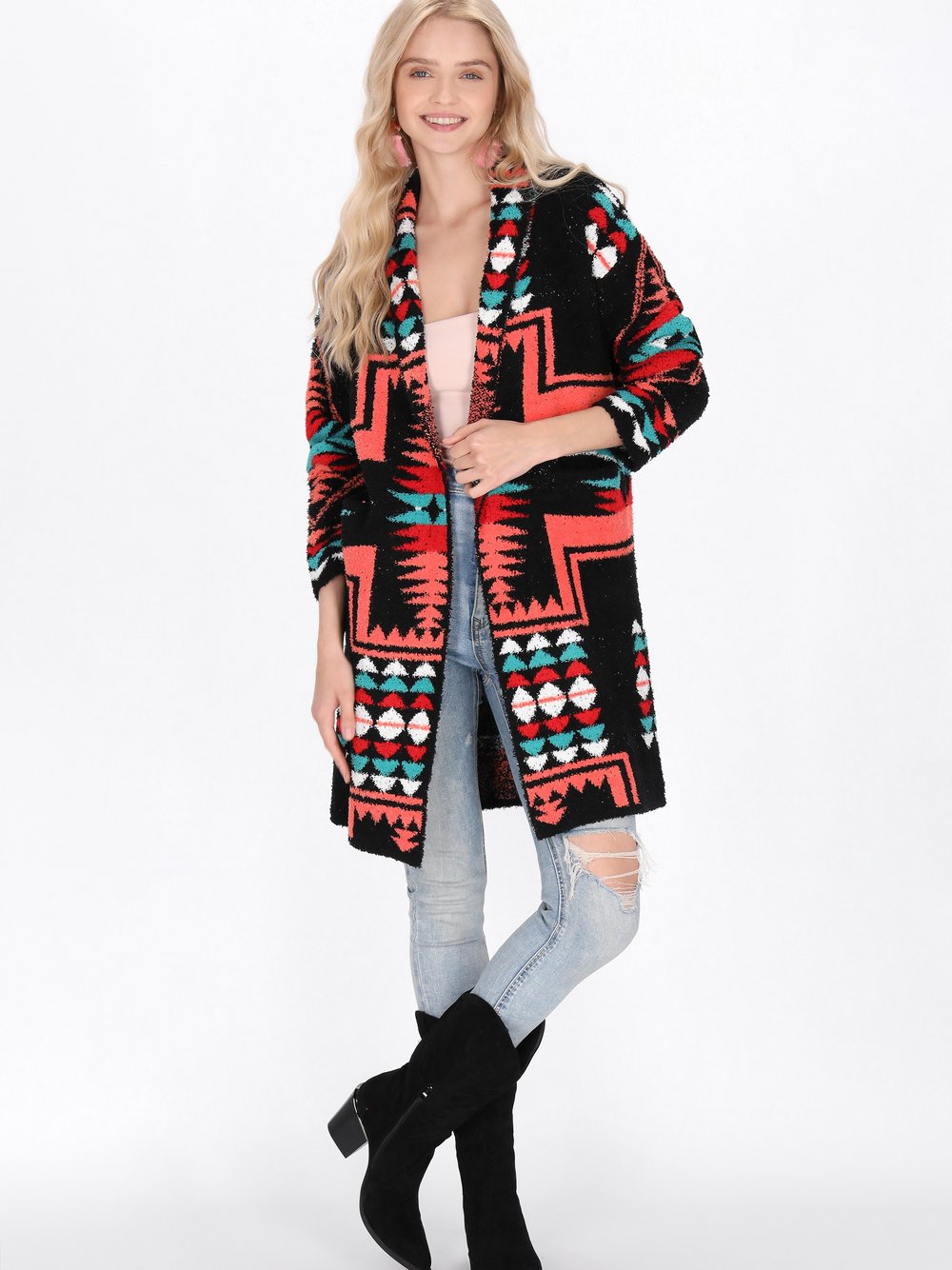 Thumbnail - IZIA Strickjacke Damen mehrfarbig gemustert, M/L