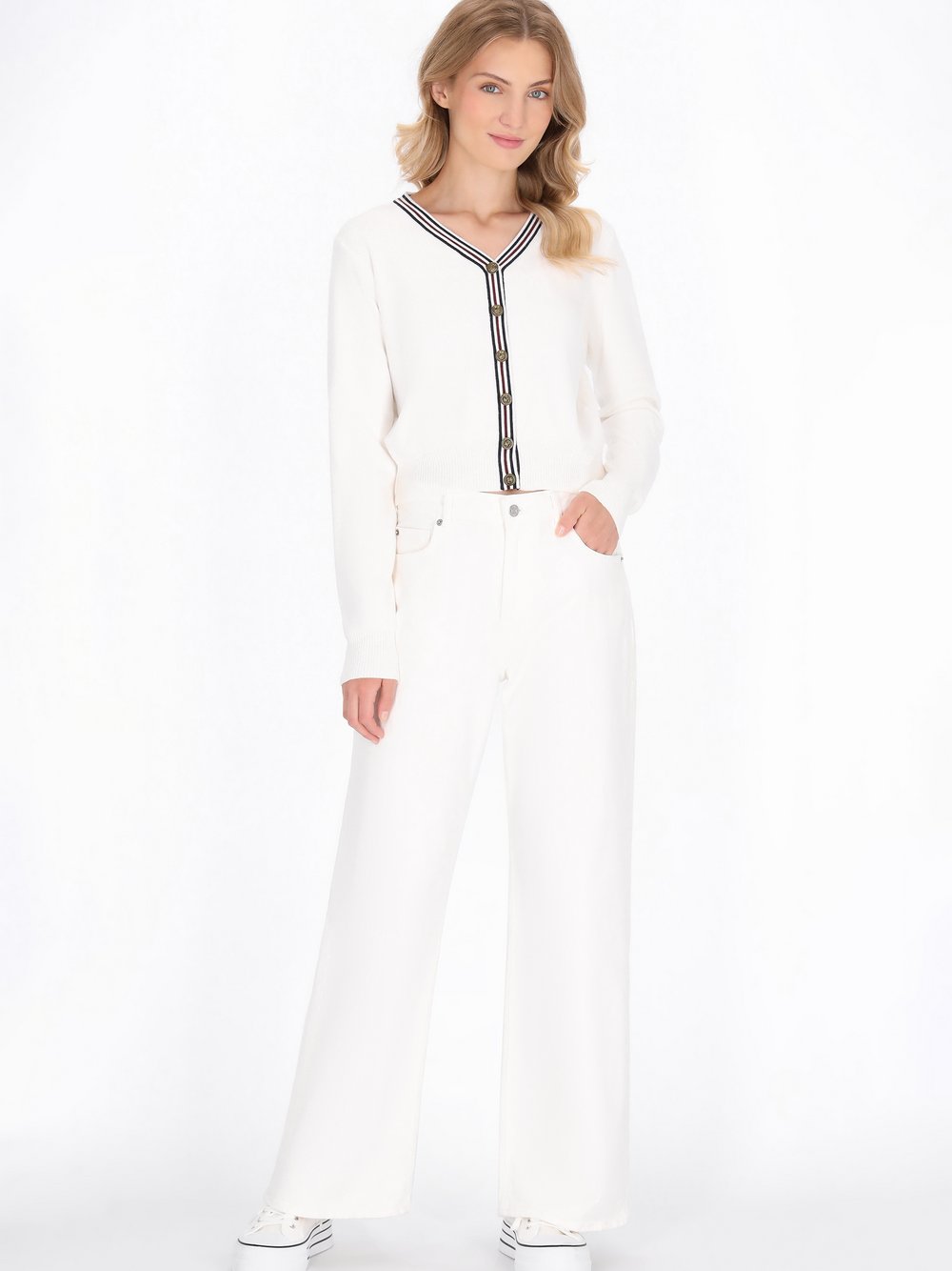 Dreimaster Strickjacke Damen Viskose weiß, XS/S