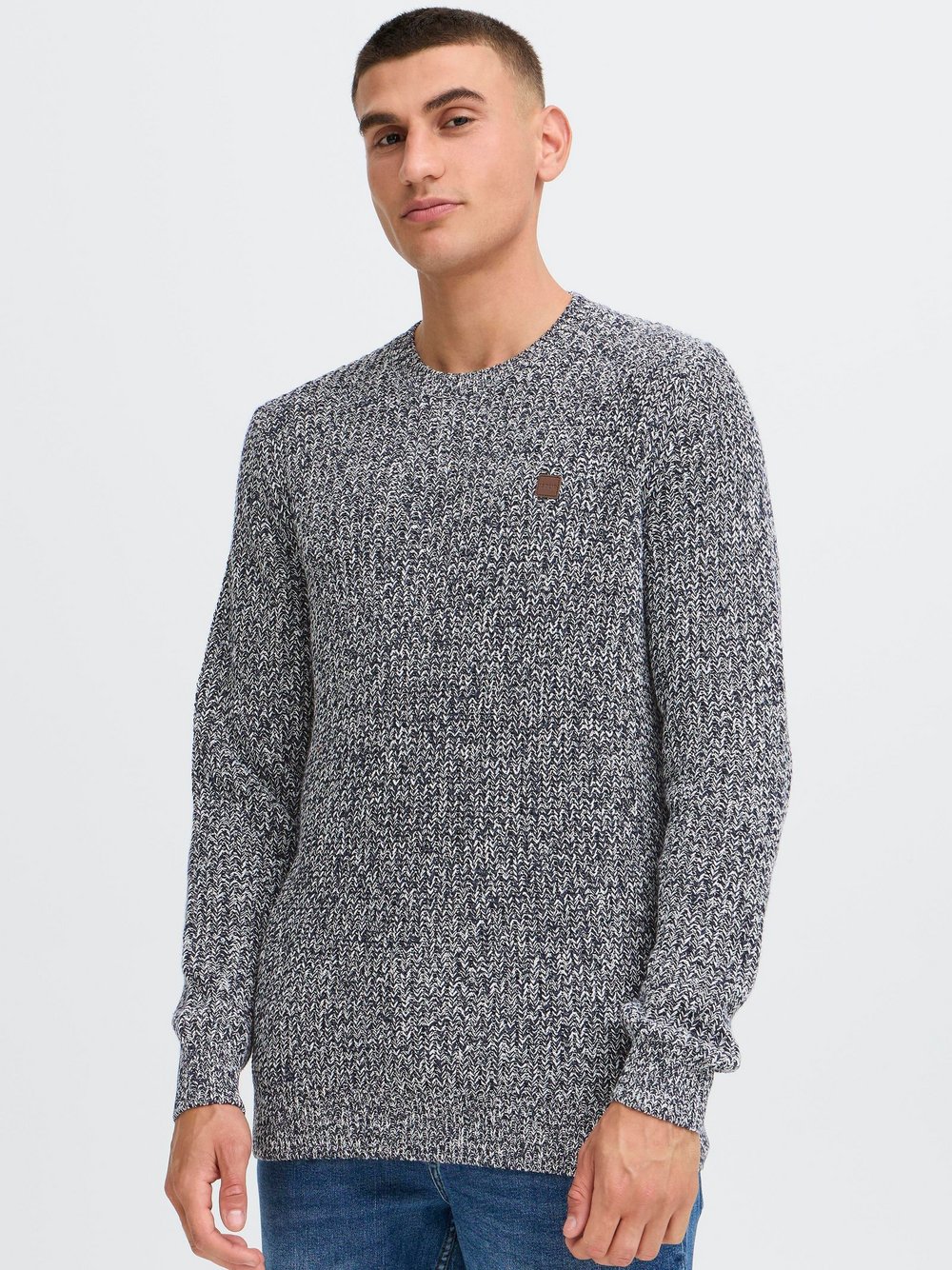 Thumbnail - Solid Strickpullover Herren Baumwolle blau meliert, S