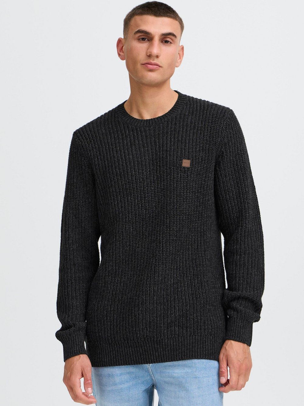 Solid Strickpullover Herren Baumwolle grau meliert, XXXL