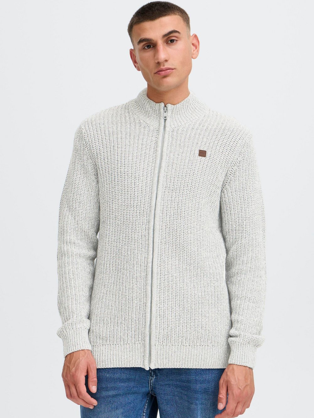 Thumbnail - Solid Strickjacke Herren Baumwolle grau meliert, XXL